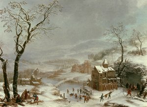 Vinterscen nära floden Flustal av Johann the Yngr. Dallinger von Dalling