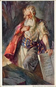 Moses tillrättavisar israeliterna (färglitografi)