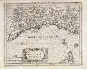 Duchy ya Genoa, Ramani ya Jan Baptist Vrients kutoka kwa atlasi ya Ujerumani, mchoro wa shaba, nusu ya karne ya 17 av Johannes Baptista Vrints