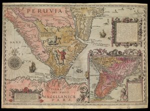 Sydspetsen av Peru, Sydamerika, ca 1590 (handkolorerad) av Johannes Baptista van the Younger Doetechum