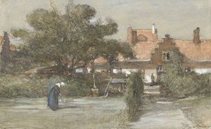 Innergården till Heilige Geesthofje på Paviljoensgracht i Haag av Johannes Bosboom