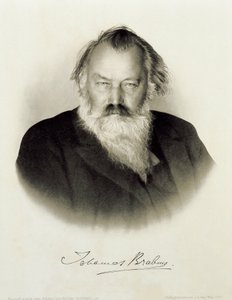 Tyskland, graverat porträtt av den tyske kompositören, pianisten och dirigenten Johannes Brahms av Johannes Brahms