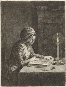 Mörkrum med kvinna som läser