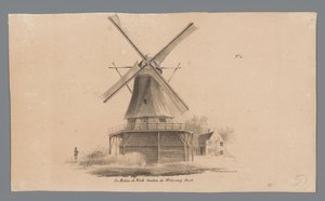 Vy över väderkvarnen De Vink utanför Weteringpoort Windmill de Vink utanför Wetering Poort (titel på objekt) av Johannes Cornelis van Pappelendam