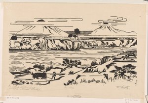 Landskap, centrala Java: Merbaboe, Merapi, Ello-floden (originaltitel på objektet) av Johannes Frederik Engelbert ten Klooster (signed by artist)