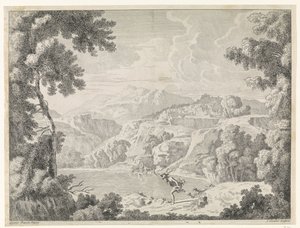 Actaeon förvandlas till ett rådjur av den badande Diana Landskap efter Gaspar Poussin (serietitel) av Johannes Glauber