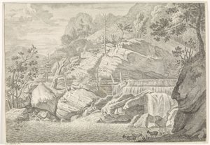 Utsikt över det stora vattenfallet i Chartreuse Landskap i Chartreuzerbergen (serietitel) av Johannes Glauber