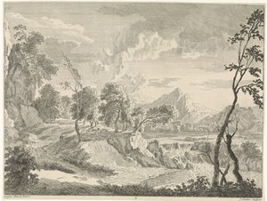 Kuperat landskap med vattenfall Landskap efter Gaspar Poussin (serietitel) av Johannes Glauber