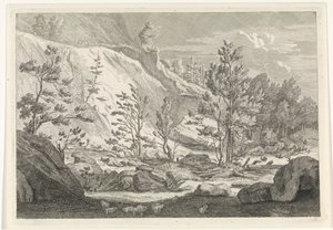 Ravin med en flock får Landskap i Chartreuzerbergen (serietitel) av Johannes Glauber