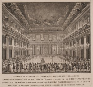 Hovbalen i Christiansborgs riddarsal vid Christian VII:s bröllop med Caroline Mathilde av Johannes Gottfred Bradt
