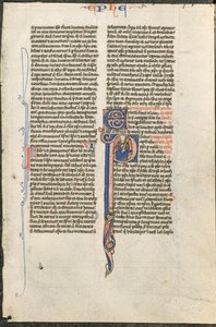 Blad från en latinsk bibel: Initial P med St. Paul som håller ett svärd..., ca. 1250. av Johannes Grusch Atelier