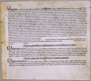 Avlatsbrev (för expeditionen mot turkarna och försvaret av Cypern), (Mainz, Johannes Gutenberg, 1455) av Johannes Gutenberg