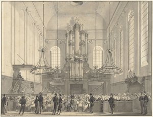 prof. van der Palm predikade i den lutherska kyrkan i Haag för kungafamiljen, 1828 av Johannes Hari (I)
