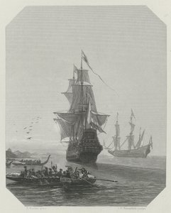 Abel Tasmans ankomst till Nya Zeeland, 1642-1643, ca 1865 av Johannes Heinrich Maria Hubert Rennefeld