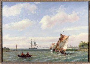 Fiskebåt i en mynning av Johannes Hermann Barend Koekkoek