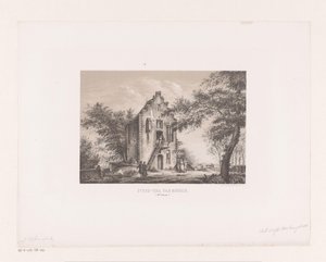 Hus på stadsmuren Stede-vägg från 1700-talets insida (titel på föremålet) av Johannes Hilverdink (attributed to)