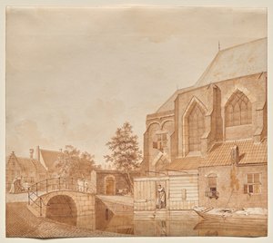 Utsikt över den nya kyrkan, Delft av Johannes Huibert Prins