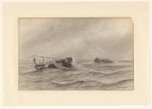 Fiskefartyg till havs av Johannes Huygens (signed by artist)