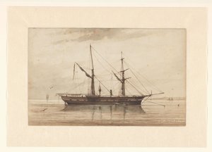 Segelfartyg för ankar i lugna vatten av Johannes Huygens (signed by artist)