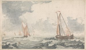 Två plattbottnade båtar som seglar mot varandra Ships at Sea (serie A) (serietitel)