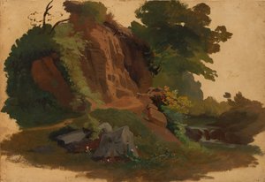 Klipphäll vid en bäck i den romerska Campagna, ca. 1835-40. av Johannes Jakob Frey