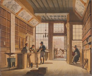 Bokhandlarens Pieter Meijer Warnars butik på Vijgendam i Amsterdam Pieter Meijer Warnars (1792-1869) bokhandel vid Vijgendam, Amsterdam