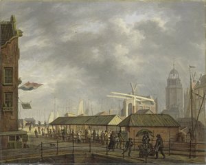 Den lilla fiskmarknaden i hörnet av Brouwersgracht och Singel, Amsterdam