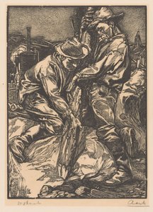 Byggnadsarbetare upptagna med pålning av Johannes Josephus Aarts (signed by artist)