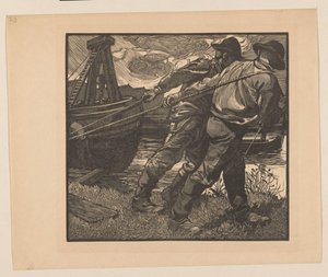 Arbetare med rep på stranden av Johannes Josephus Aarts