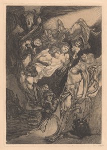 Halvnaken man med monster och fantasivarelser av Johannes Josephus Aarts