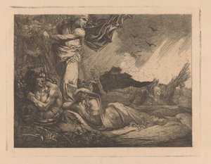 Landskap med vetefält, skördare, satyr och kvinnofigurer av Johannes Josephus Aarts