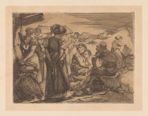 Man, kvinnor och barn i ett kuperat landskap av Johannes Josephus Aarts