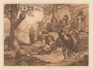 Män, kvinnor och barn i ett kuperat landskap av Johannes Josephus Aarts