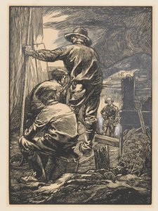 Fyra arbetare vid vattnet av Johannes Josephus Aarts