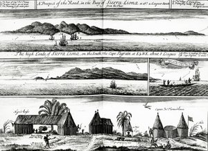 A Prospect of the Road in the Bay of Sierra Liona, en illustration från vol. 5 av Awnsham och John Churchills 