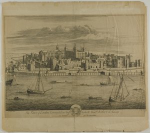 Towern i London, plansch fem från Britannia Illustrata av Johannes Kip