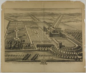 Wollaton Hall i County of Nottingham, skylt 68 från Britannia Illustrata