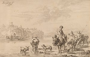 Kvinna som sitter på en mula, 1769.