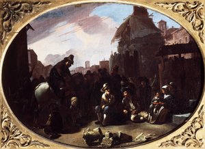 Bambocciata, Tanddragare i Piazza Navona (olja på duk) av Johannes Lingelbach