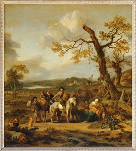 Halte de paysans allant au marche - Jordbrukare som vilar på väg till marknaden ... av Johannes Lingelbach