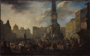 Romersk marknadsscen på Piazza Navona av Johannes Lingelbach