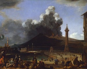 Hamnen i Neapel med Vesuvius utbrott, av Johannes Lingelbach (1622-1674), Italien av Johannes Lingelbach