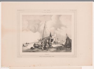 Holländska kusten med båtar och människor En holländsk kust (titel på objekt) av Johannes Lodewijk Riedel