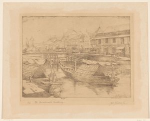 Röd bro i den nedre staden Surabaya i östra Java av Johannes Nicolaas
