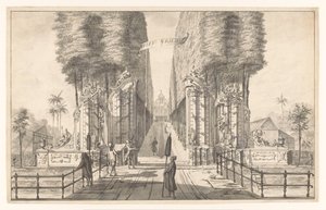 Utsikt över landet Weltevreden i Batavia Weldt Vried (titel på objekt) av Johannes Rach