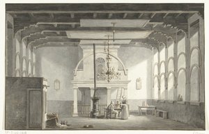 Salen i Kloveniersdoelen i Dordrecht där nationalsynoden hölls åren 1618-1619, 1836 av Johannes Rutten (signed by artist)