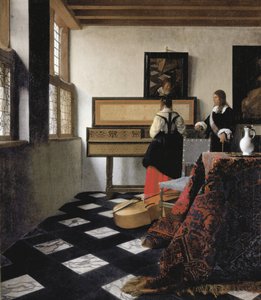 Damen på Virginal med en gentleman, "The Music Lesson av Johannes Vermeer