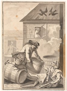 Jens Blok och Gunild. Illustration för Ludvig Holberg: Peder Paars 1772. (2:a boken, 3:e sången) av Johannes Wiedewelt
