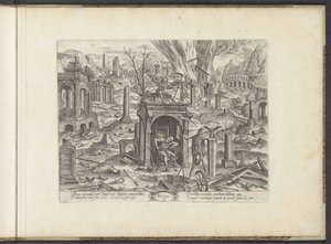 Ålder från 80 år till döden; ruinen 5. Ruyne (titel på objekt) Six Ages of Man / Six Building Orders (serietitel) Theatre Vitæ Humanæ (serietitel) av Johannes Wierix