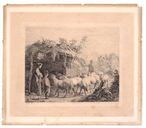 En fårhjord körs in i en ladugård av Johannes Wilhelm Zillen
